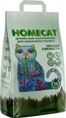 Наполнитель для туалета Homecat Древесный Лесная свежесть / 61513 (16л)