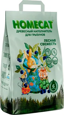 Наполнитель для грызунов Homecat Древесный Лесная свежесть / 81116 (2кг)
