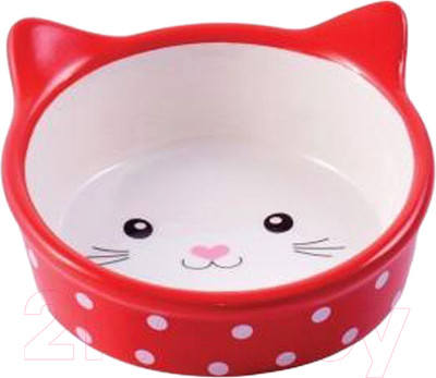 Миска для животных Mr. Kranch Мордочка кошки / MKR211185 (красный/горошек)