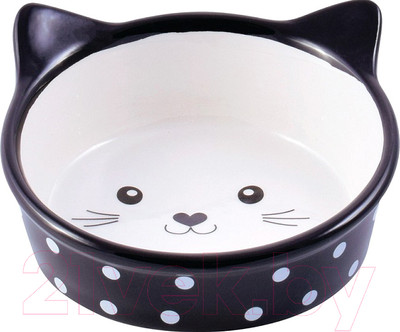 Миска для животных Mr. Kranch Мордочка кошки / MKR211178 (черный/горошек)
