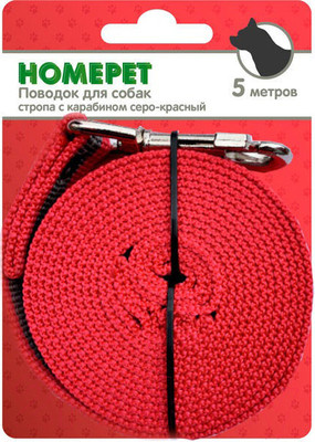 Поводок Homepet Стропа с карабином 25мм / 79848 (5м, серый/красный)