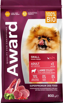 Сухой корм для собак Award Adult Small с ягненком и индейкой с доб. брокколи и брусники (800г)