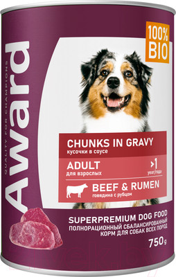 Влажный корм для собак Award Adult Кусочки с говядиной и рубцом в соусе / 2540416 (750г)