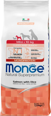 Сухой корм для собак Monge Speciality Line Monoprotein с лососем и рисом (7.5кг)