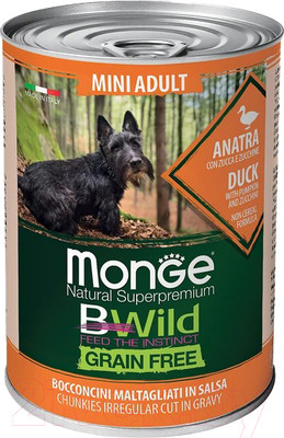 Влажный корм для собак Monge BWild Grain Free Mini с уткой, тыквой и кабачками (400г)