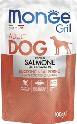 Влажный корм для собак Monge Grill с лососем (пауч, 100г)