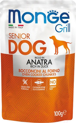 Влажный корм для собак Monge Grill Senior с уткой (100г)