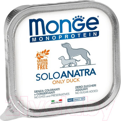 Влажный корм для собак Monge Monoprotein с уткой, ламистер (150г)