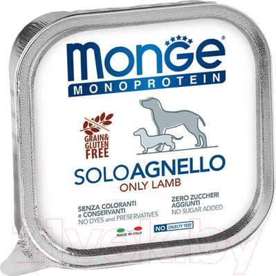 Влажный корм для собак Monge Monoprotein с ягненком и ламистер (150г)