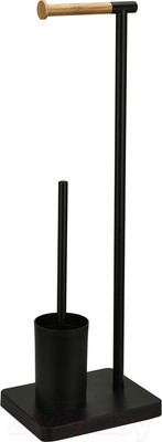 Стойка для туалетной бумаги с ершиком Caspian 90026 (черный/бамбук)