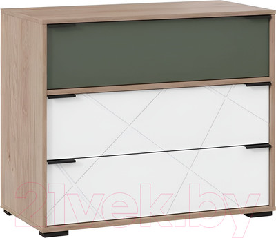 Комод ТриЯ Лео ТД-410.04.01 (гикори джексон/белый матовый/дымчатый зеленый)