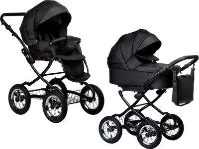 Детская универсальная коляска INDIGO Barbara Eco Classic 2 в 1 (Be 03, черная кожа)