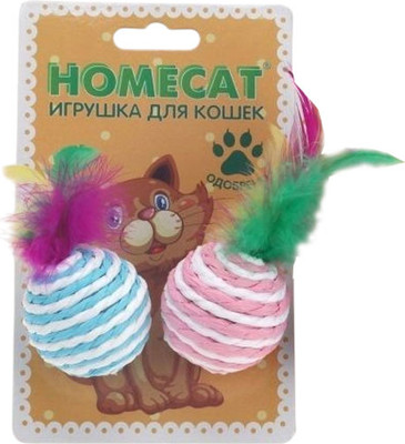 Набор игрушек для кошек Homecat Мячи полосатые с пером / 72340 (2шт)