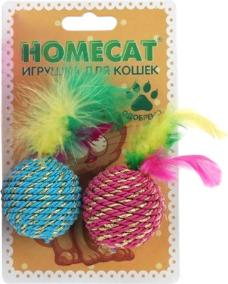 Набор игрушек для кошек Homecat Мячи веревочные с пером / 72341 (2шт)