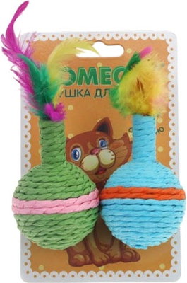 Набор игрушек для кошек Homecat Мячи цветные с пером гремящие / 72343 (2шт)