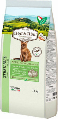 Сухой корм для кошек Chat&Chat Expert для взрослых стерилизованных кошек с мясом птицы (14кг)