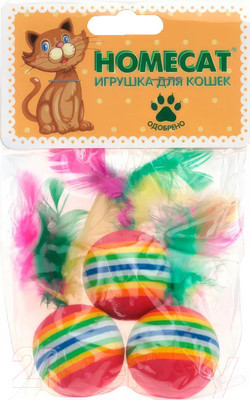 Набор игрушек для кошек Homecat Мячи радужные с пером / 72348
