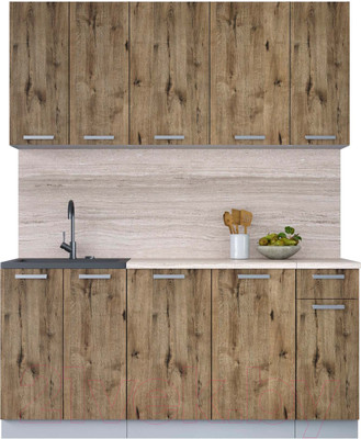 Кухонный гарнитур Интерлиния Мила Лайт 1.7-60 (дуб веллингтон/дуб веллингтон/травертин серый)