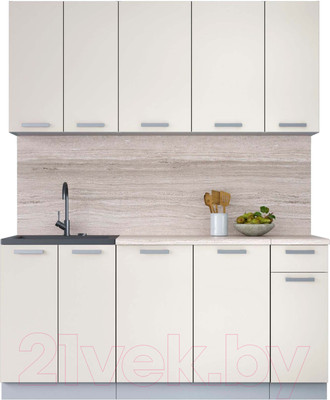 Кухонный гарнитур Интерлиния Мила Лайт 1.7-60 (персидский жемчуг/персидский жемчуг/травертин серый)