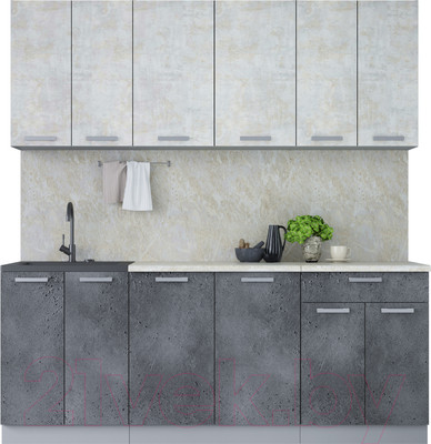 Кухонный гарнитур Interline Мила Лайт 2.0-60 (бетон лайт/бетон портленд/опал светлый)