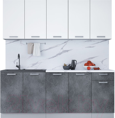 Кухонный гарнитур Интерлиния Мила Лайт 2.0 (белый платинум/бетон портленд/белый гранит)