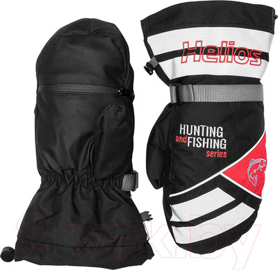 Варежки для охоты и рыбалки Helios Профессионал / HS-MPB-R-XL (р.XL, черный/красный)