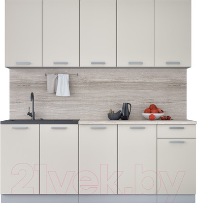 Кухонный гарнитур Интерлиния Мила Лайт 2.0 (персидский жемчуг/персидский жемчуг/травертин серый)