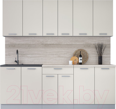 Кухонный гарнитур Interline Мила Лайт 2.2 (персидский жемчуг/персидский жемчуг/травертин серый)