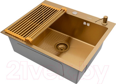 Мойка кухонная Arfeka Eco AR 60x50 + RM AR + DS AR (золото, с аксессуарами)