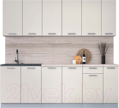 Кухонный гарнитур Интерлиния Мила Лайт 2.3 (персидский жемчуг/персидский жемчуг/травертин серый)