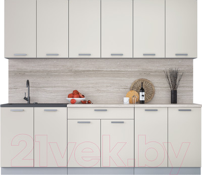 Кухонный гарнитур Интерлиния Мила Лайт 2.4 (персидский жемчуг/персидский жемчуг/травертин серый)