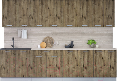 Кухонный гарнитур Интерлиния Мила Лайт 3.0 (дуб веллингтон/дуб веллингтон/травертин серый)