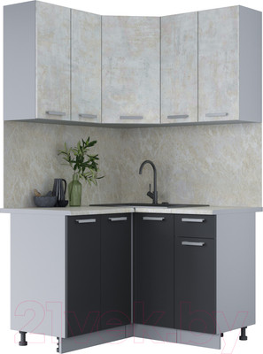 Кухонный гарнитур Интерлиния Мила Лайт 1.2x1.2 (бетон лайт/антрацит/опал светлый)