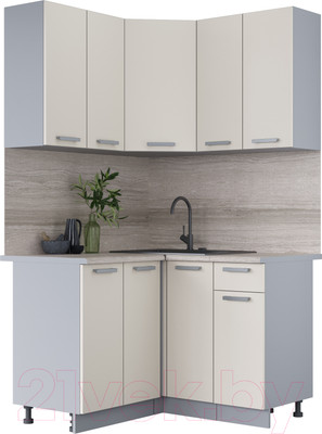 Кухонный гарнитур Интерлиния Мила Лайт 1.2x1.2 (персидский жемчуг/персидский жемчуг/травертин серый)