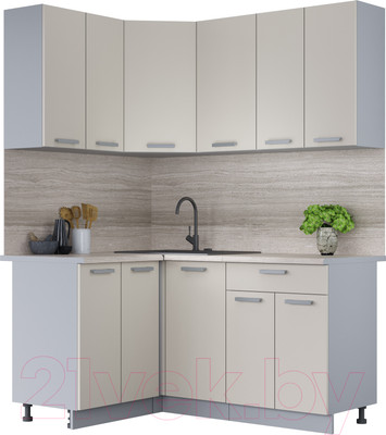 Кухонный гарнитур Интерлиния Мила Лайт 1.2x1.6 (персидский жемчуг/персидский жемчуг/травертин серый)