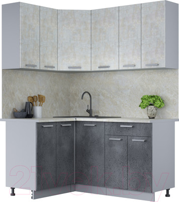 Кухонный гарнитур Интерлиния Мила Лайт 1.2x1.6 (бетон лайт/бетон портленд/опал светлый)