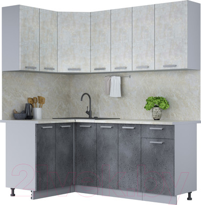 Кухонный гарнитур Интерлиния Мила Лайт 1.2x1.9 (бетон лайт/бетон портленд/опал светлый)