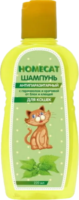 Шампунь от блох Homecat Антипаразитарный от блох и клещей с гераниолом для кошек / 80144 (220мл)