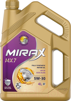 Моторное масло MIRAX MX7 SAE 5W30 API SP, ACEA A5/B5 / 607035 (4л)