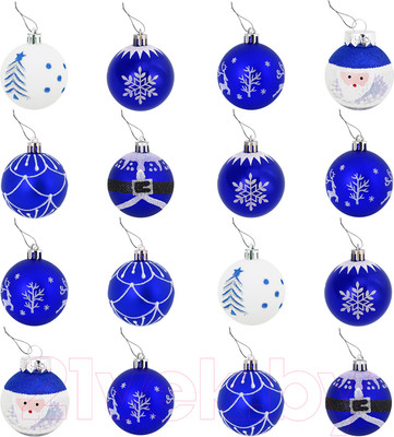 Набор шаров новогодних Золотая сказка Русская зима / 591985 (16шт, синий/белый)