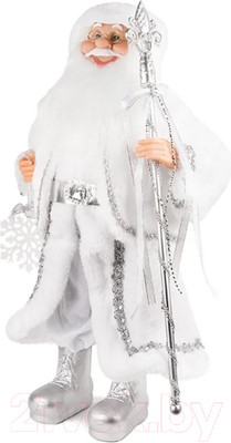 Фигура под елку GrandSiti Дед Мороз в серебряной шубке со снежинкой и посохом / 21832-30