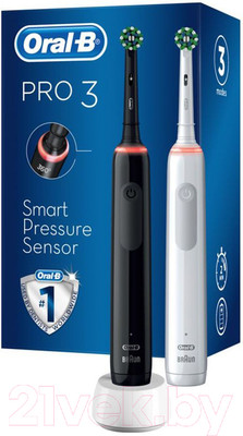 Набор электрических зубных щеток Oral-B Pro 3 (черный, белый)