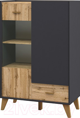 Шкаф с витриной Мебель-Неман Сканди МН-036-08 (1) (дуб вотан/графит)