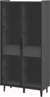 Шкаф с витриной Мебель-Неман Модена МН-048-22-Ц1 (лунный камень/металл бруклин/черный/графит)