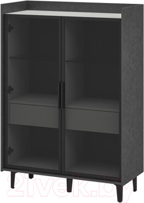 Шкаф с витриной Мебель-Неман Модена МН-048-23-Ц1 (лунный камень/металл бруклин/черный/графит)