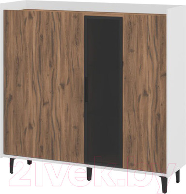 Шкаф с витриной Мебель-Неман Модена МН-048-02-Ц3 (дуб эллисон темный/белый гладкий/черный/графит)