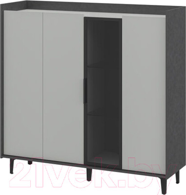 Шкаф с витриной Мебель-Неман Модена МН-048-02-Ц1 (лунный камень/металл бруклин/черный/графит)