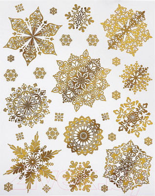 Набор наклеек на окно Золотая сказка Снежинки / 591927 (золотой)