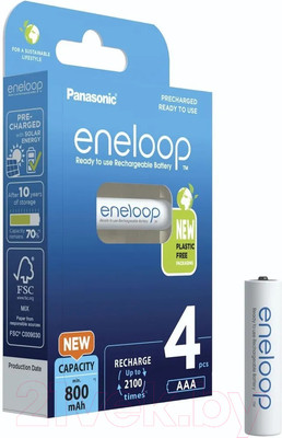 Комплект аккумуляторов Panasonic Eneloop AAA 800 / BK-4MCDE/4BE (4шт)