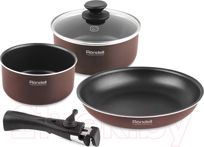 Набор кухонной посуды Rondell RDA-1012 (3л/20см, с крышкой+1.6л/16см+26см+съемная ручка)